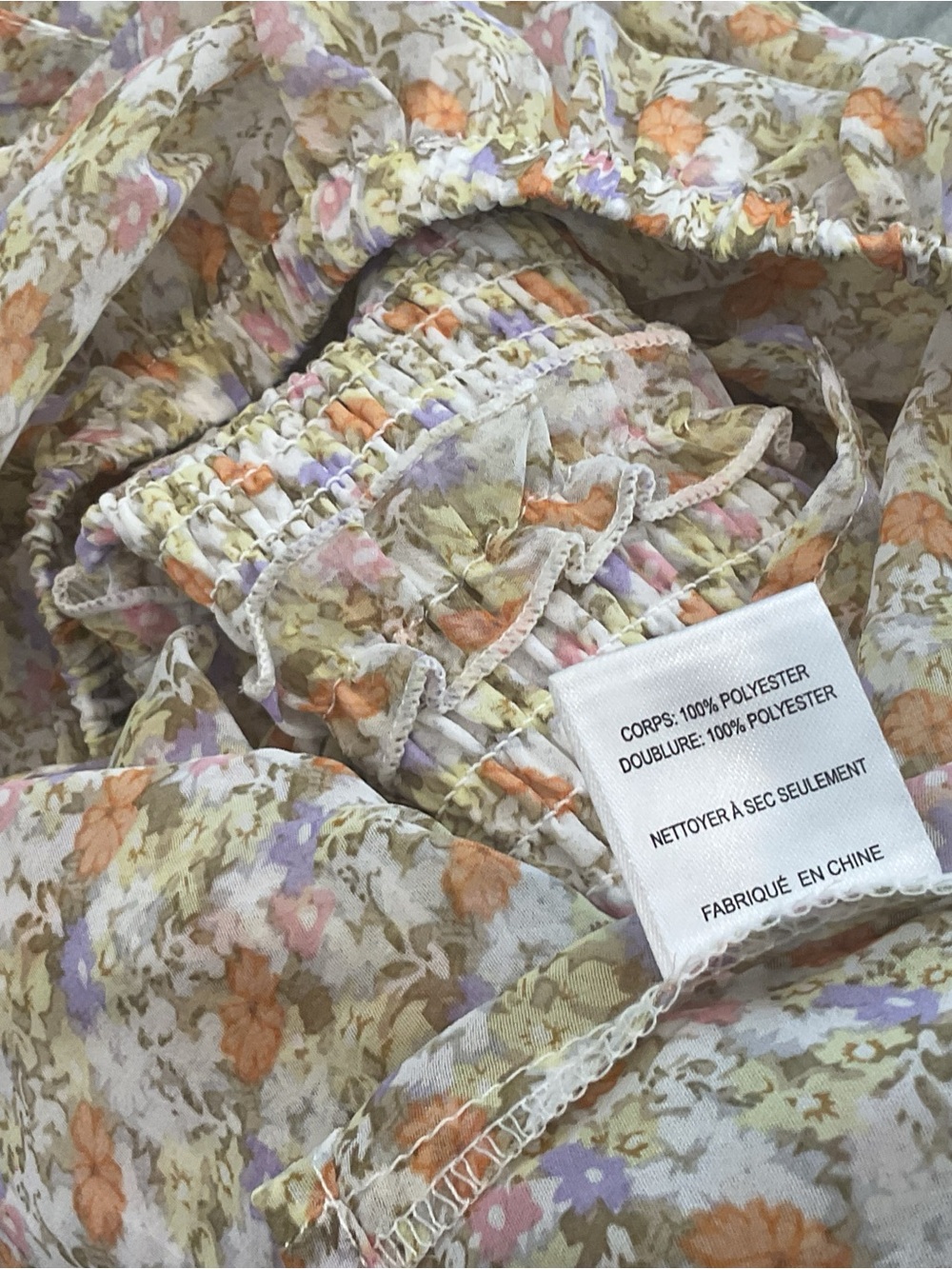 Astr Smocked Square-Neck Blouse in Cream and Yellow Floral - Picture 11 of 12